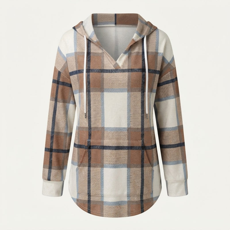 Bofell Plaid V Neck Hoodie